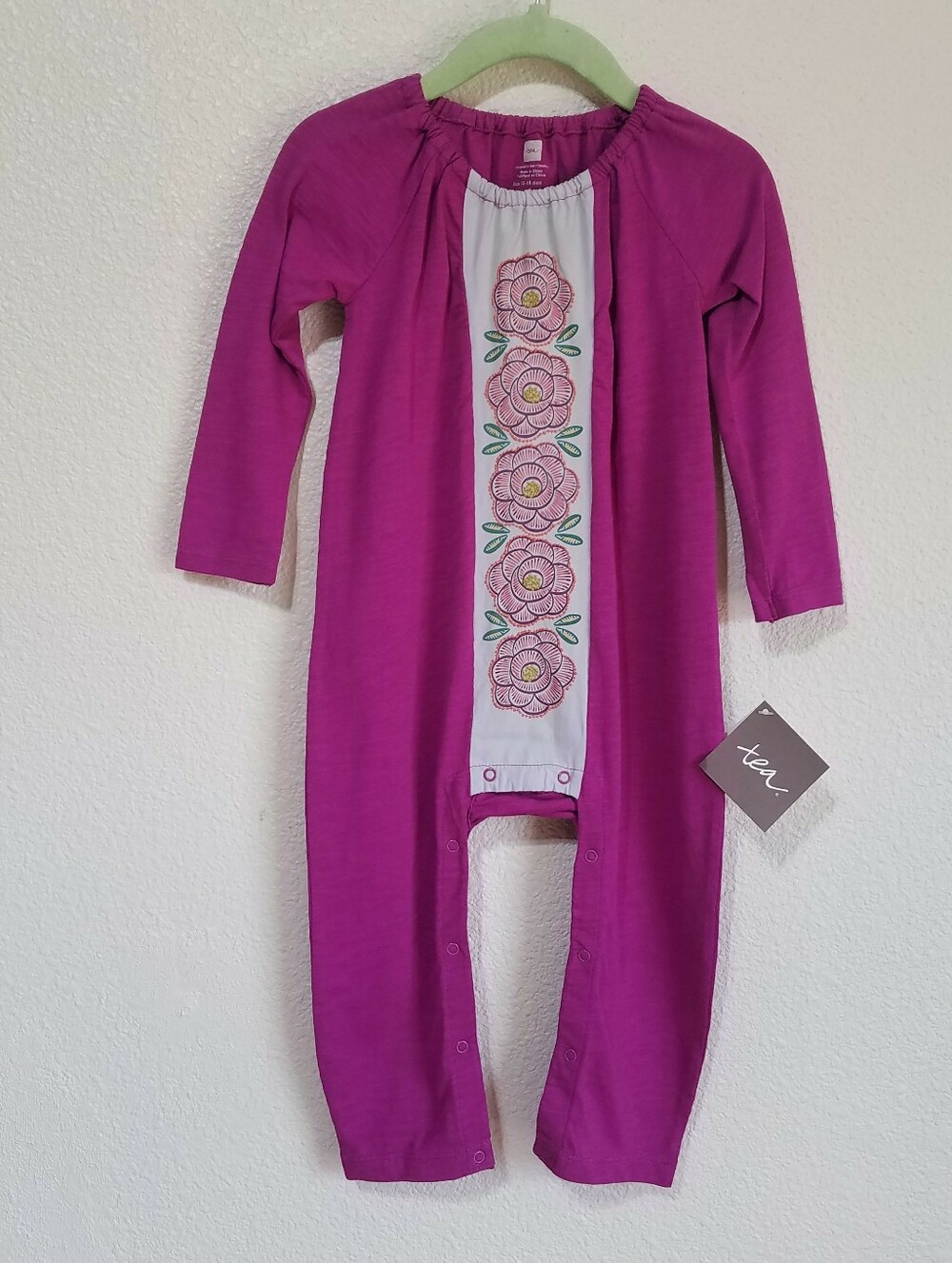 Tea Collection Fuchsia Floral Panel One-Piece Footie Romper